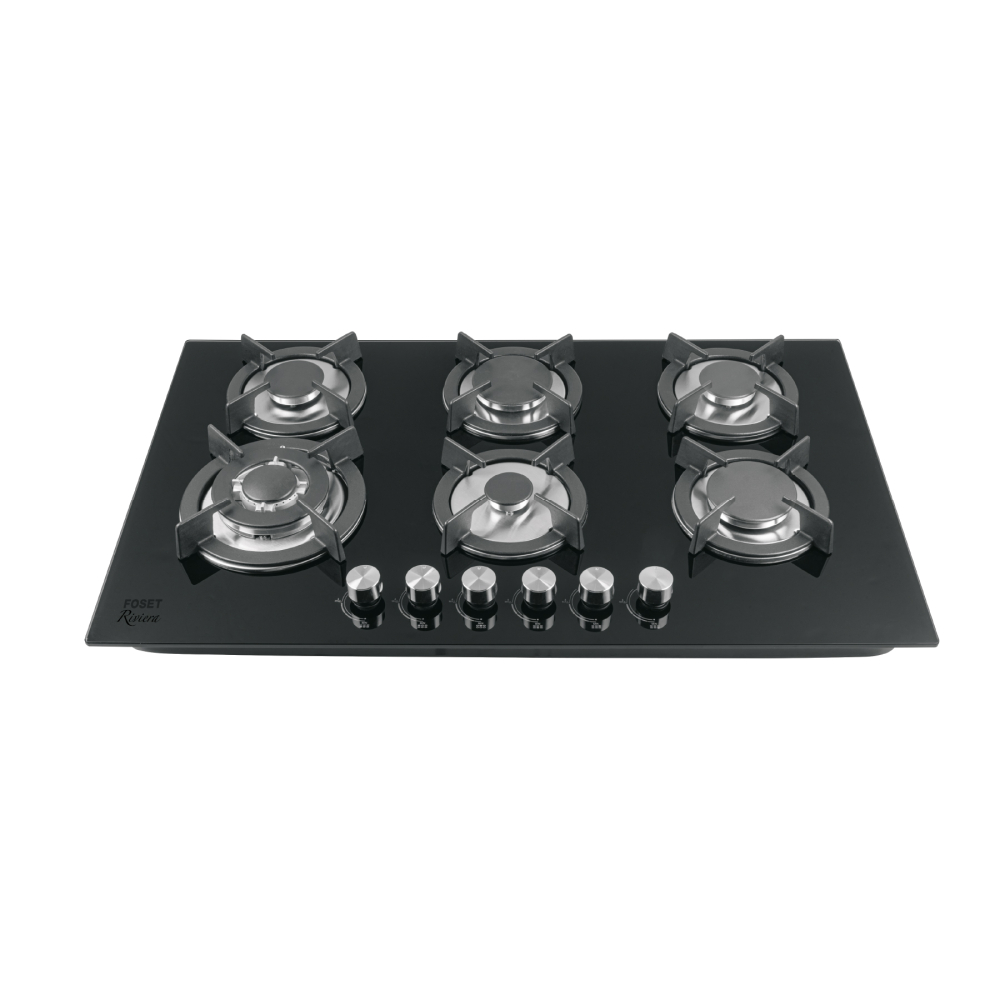 Parrilla gas empotrable 90cm, 6 quem, vidrio negro, Riviera PAE-906GV