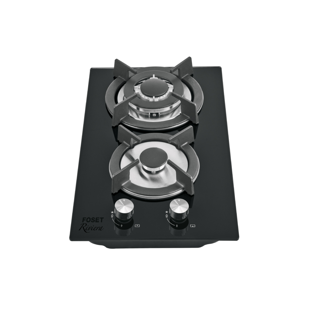 Parrilla gas empotrable 30cm, 2 quem, vidrio negro, Riviera PAE-302GV