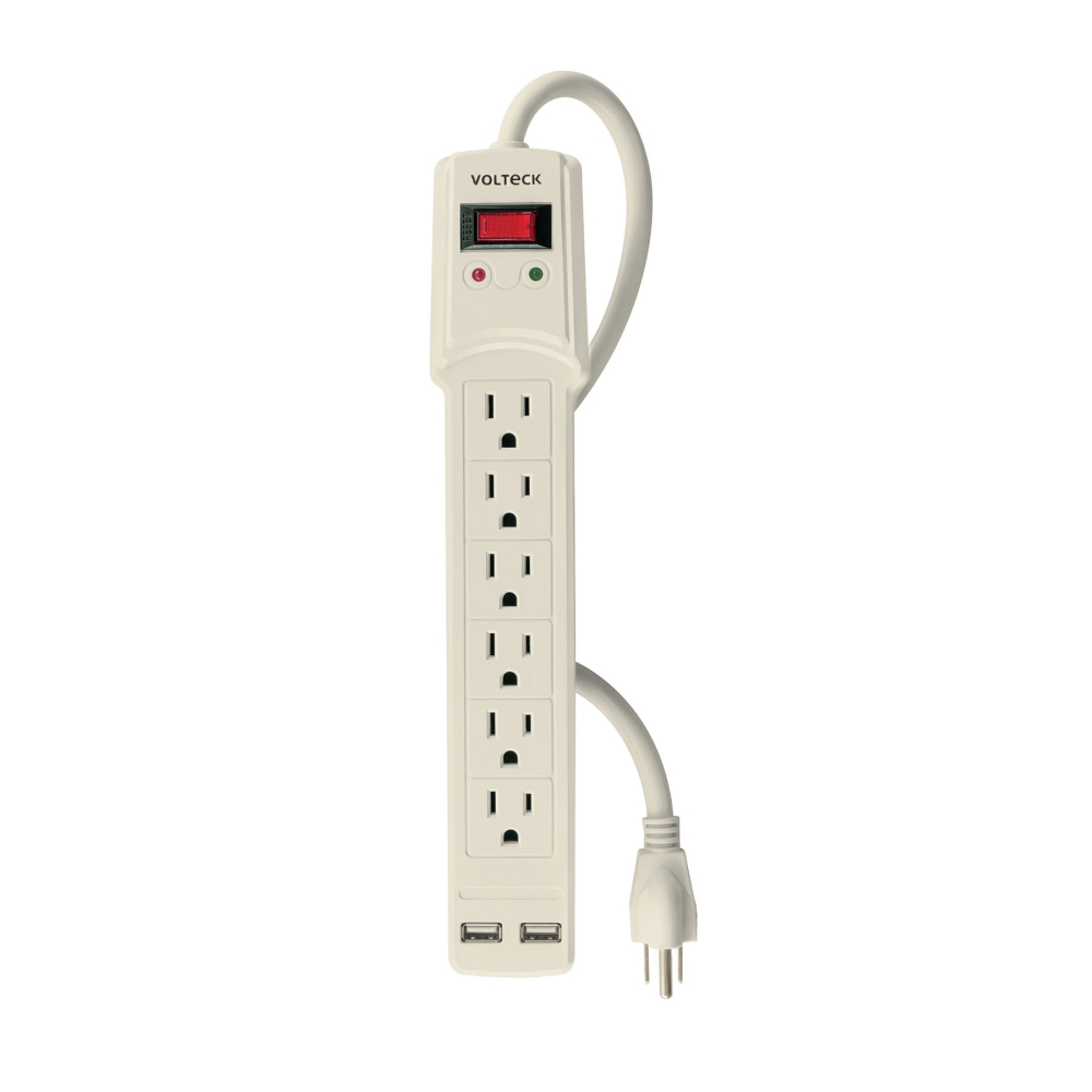 Multicontacto 14 AWG 6 entradas 2 ptos. USB sup. 150J marfil MUL-615U