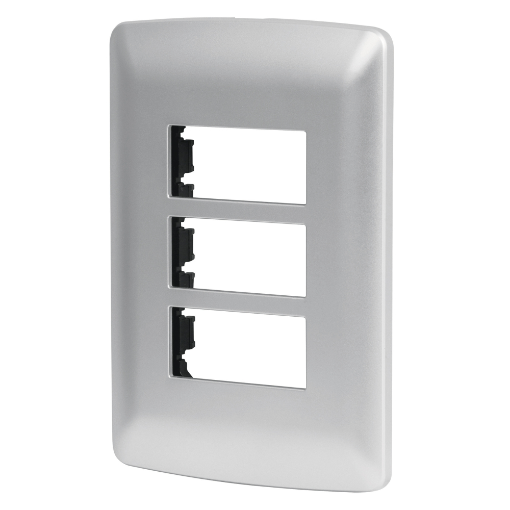 Placa 3 módulos de ABS, línea italiana, color plata, Volteck PPTR-IP