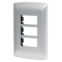 Placa 3 módulos de ABS, línea italiana, color plata, Volteck PPTR-IP