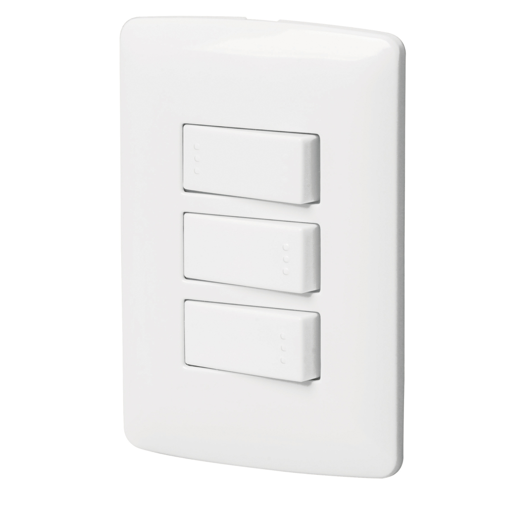 Placa armada 2 interruptores 1escalera blanco,línea Italiana PA-APTR-EIB