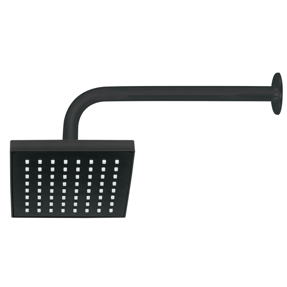 Regadera cuadrada ABS 6' acabado negro mate con brazo, Foset R-404M