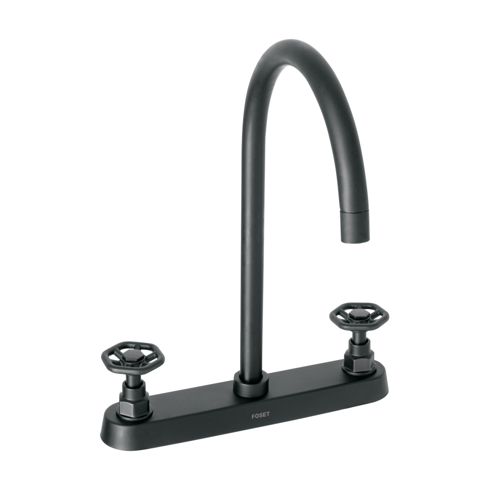 Mezcladora p/fregadero,manerales redondos,negro mate,Tubig TBF-81M