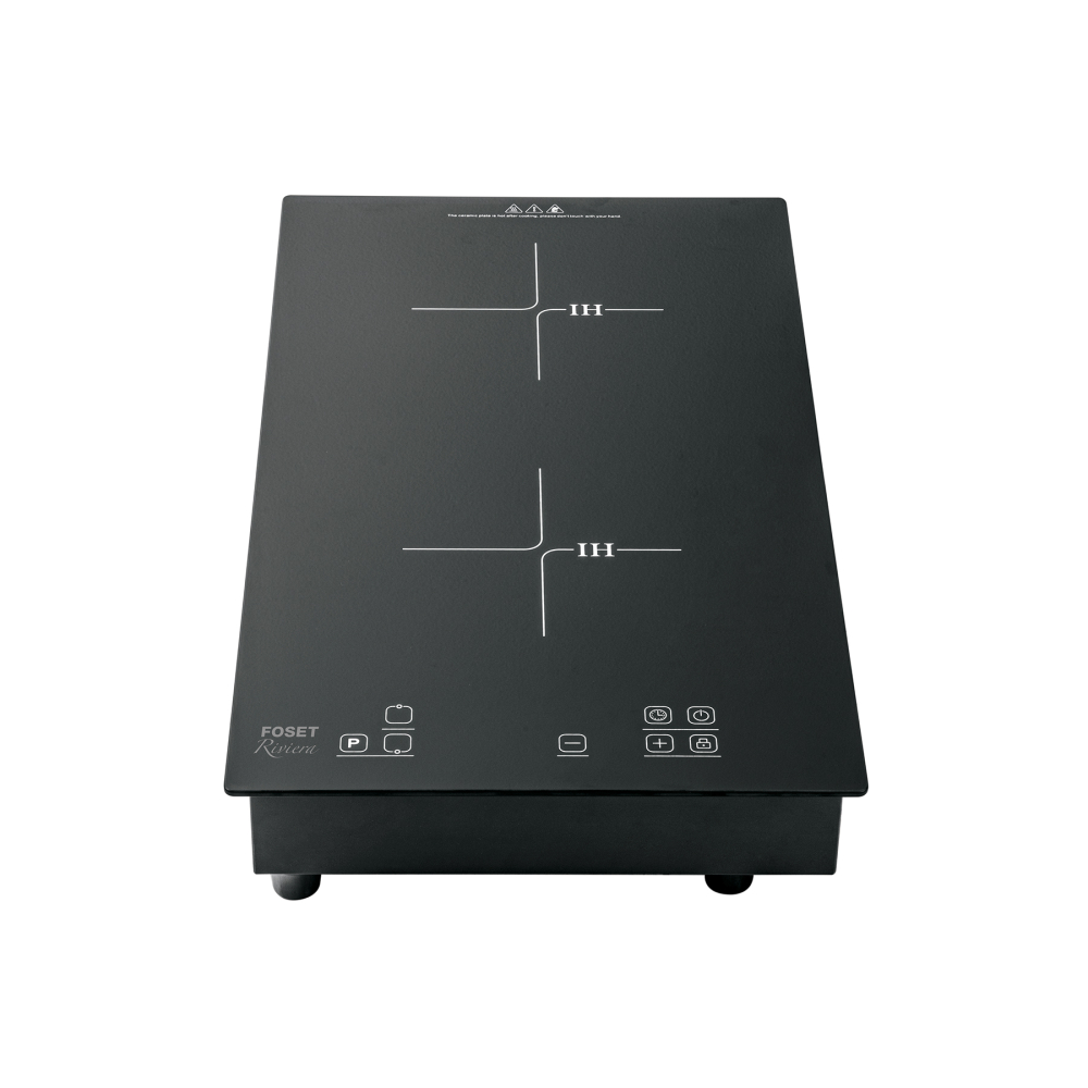 Parrilla inducción empotrable 30cm, 2 quem, vidrio, Riviera PAE-302NI