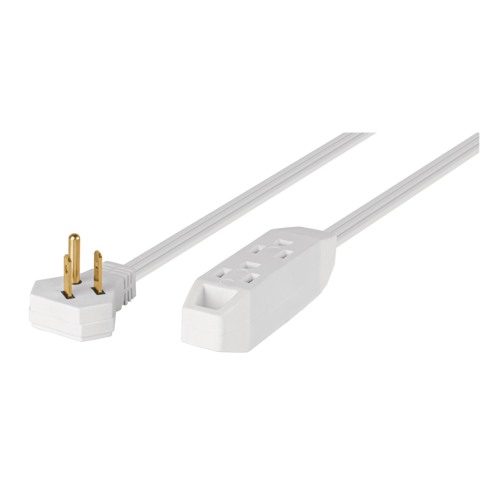 Extensión doméstica aterrizada 3 m blanca con clavija plana EDA-3B
