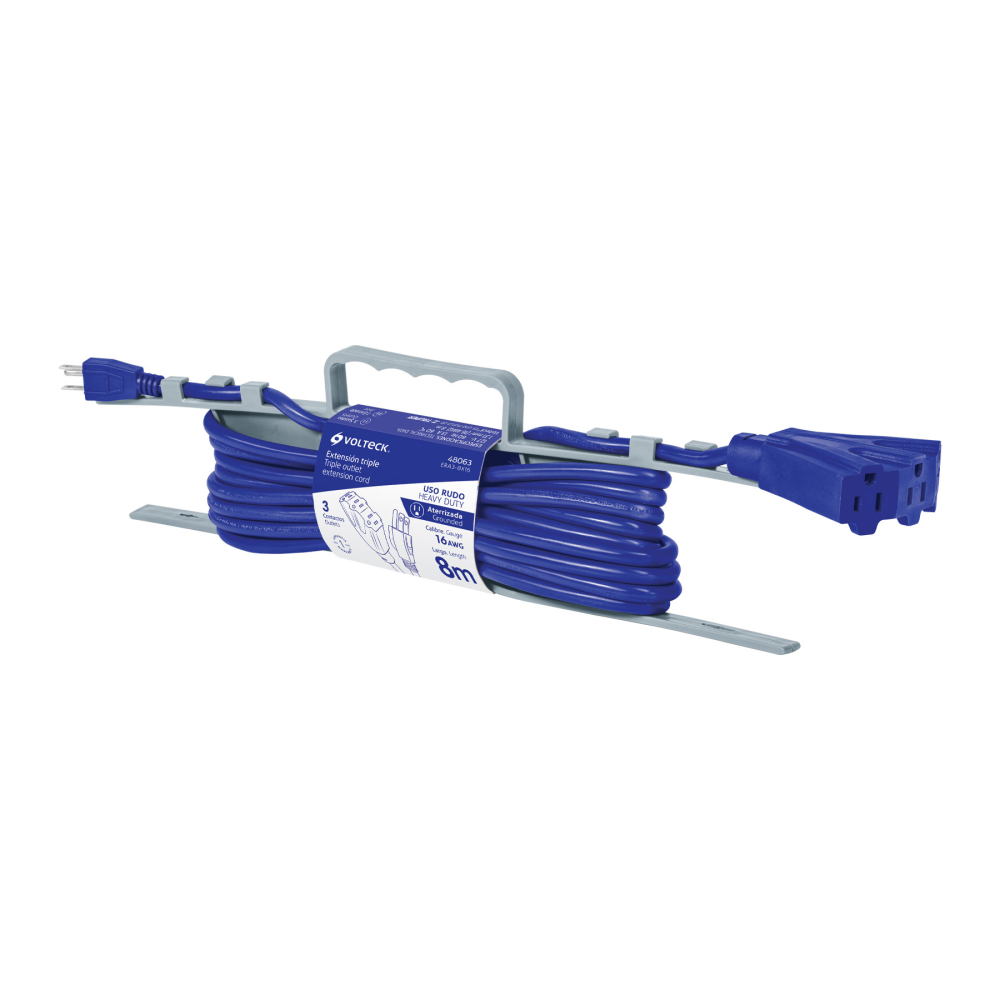 Extensión triple uso rudo 8 m tipo abanico 3x16 AWG, Volteck ERA3-8X16