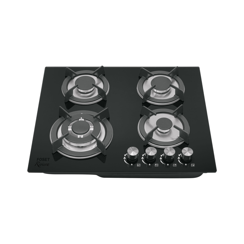 Parrilla gas empotrable 60cm, 4 quem, vidrio negro, Riviera PAE-604GV