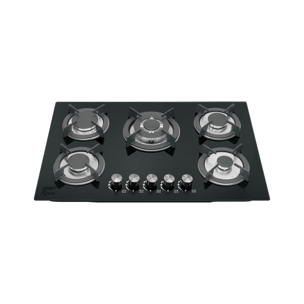 Parrilla gas empotrable 75cm, 5 quem, vidrio negro, Riviera PAE-755GV