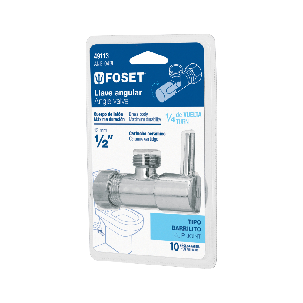 Llave angular, 1/4 vuelta, tipo barrilito, maneral palanca ANG-04BL