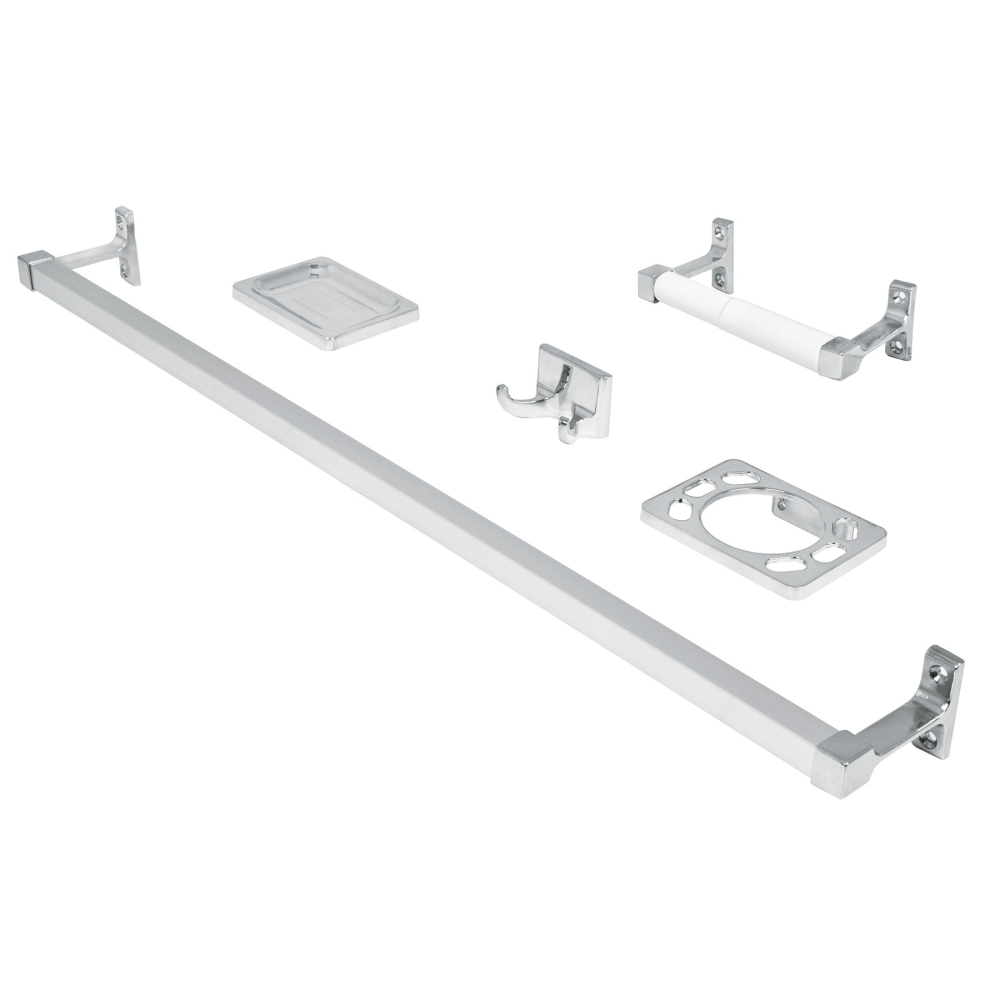 Juego de 5 accesorios para baño, metálicos, cromo, BASIC A-900