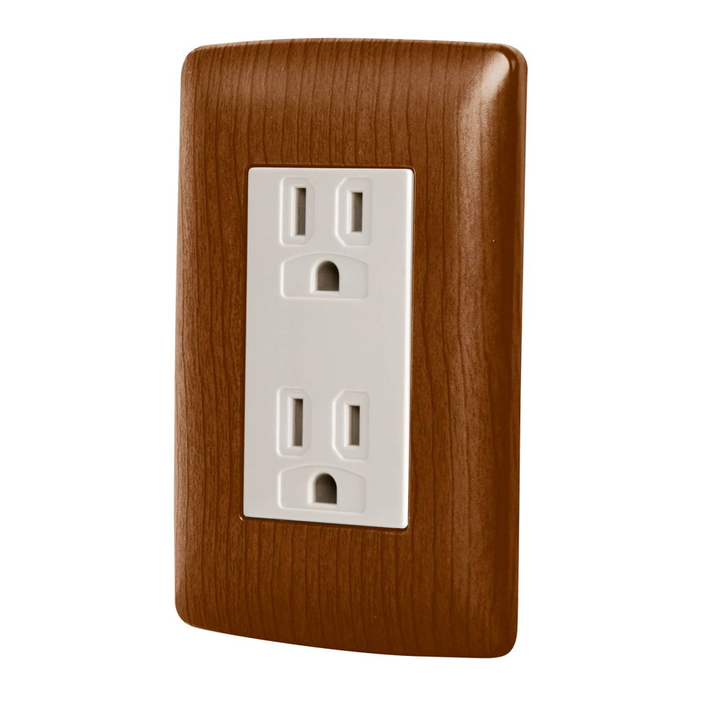 Contacto dúplex aterrizado, color madera, línea Italiana CODO-IM