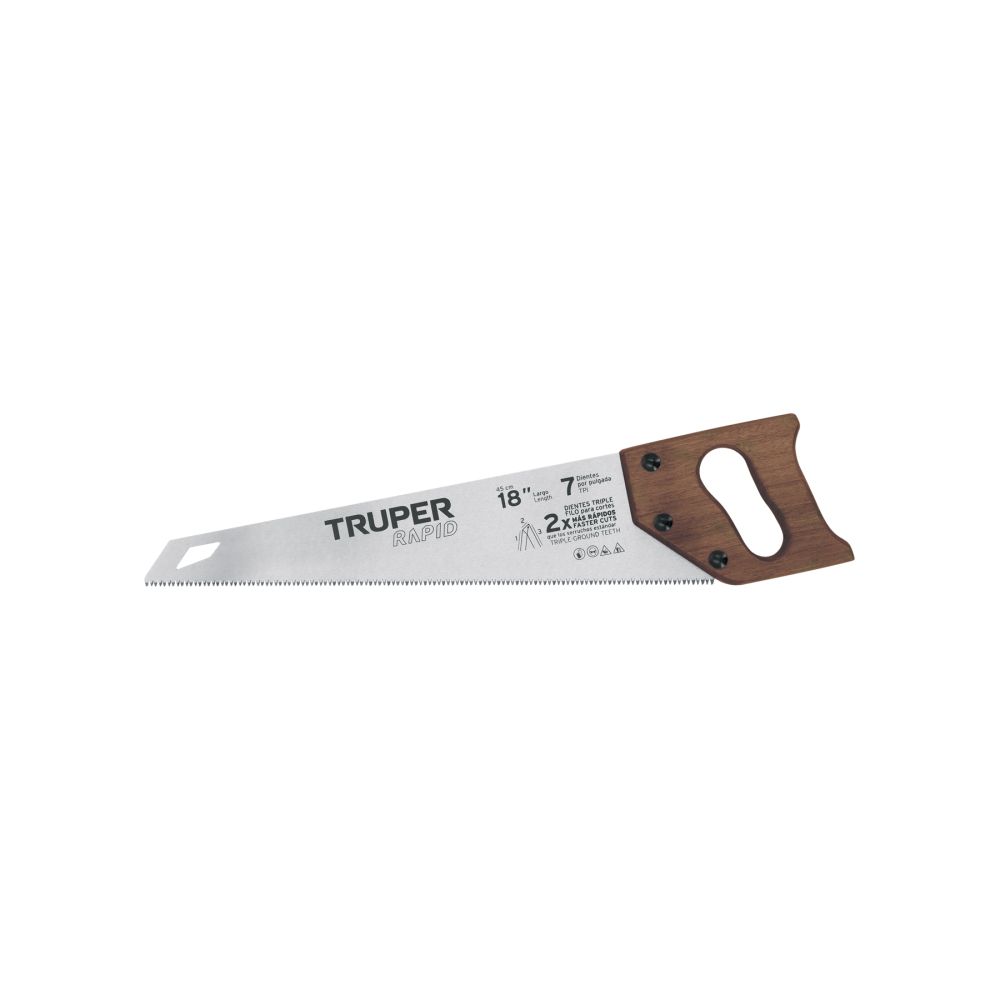 Serrucho Rapid 18', 7 DPP, mango de madera, Truper STR-18M