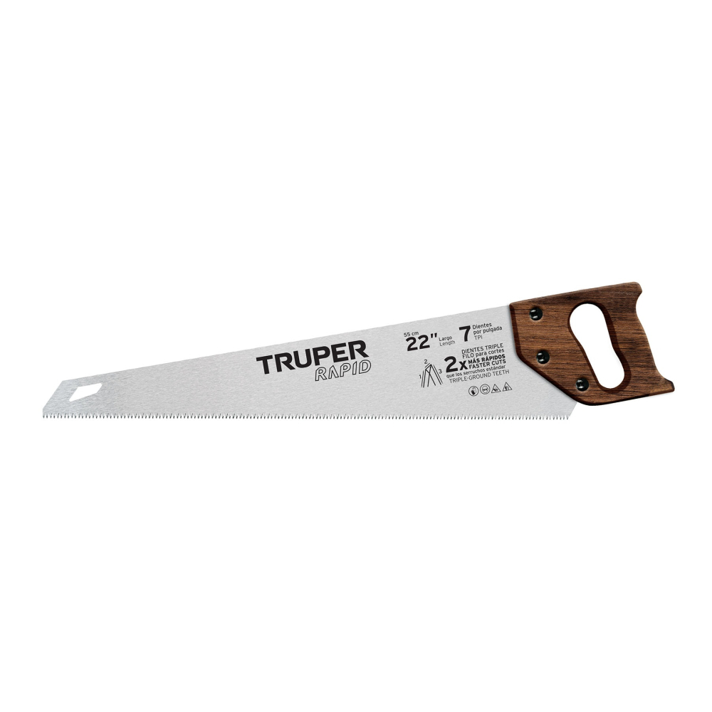 Serrucho Rapid 22', 7 DPP, mango de madera, Truper STR-22M