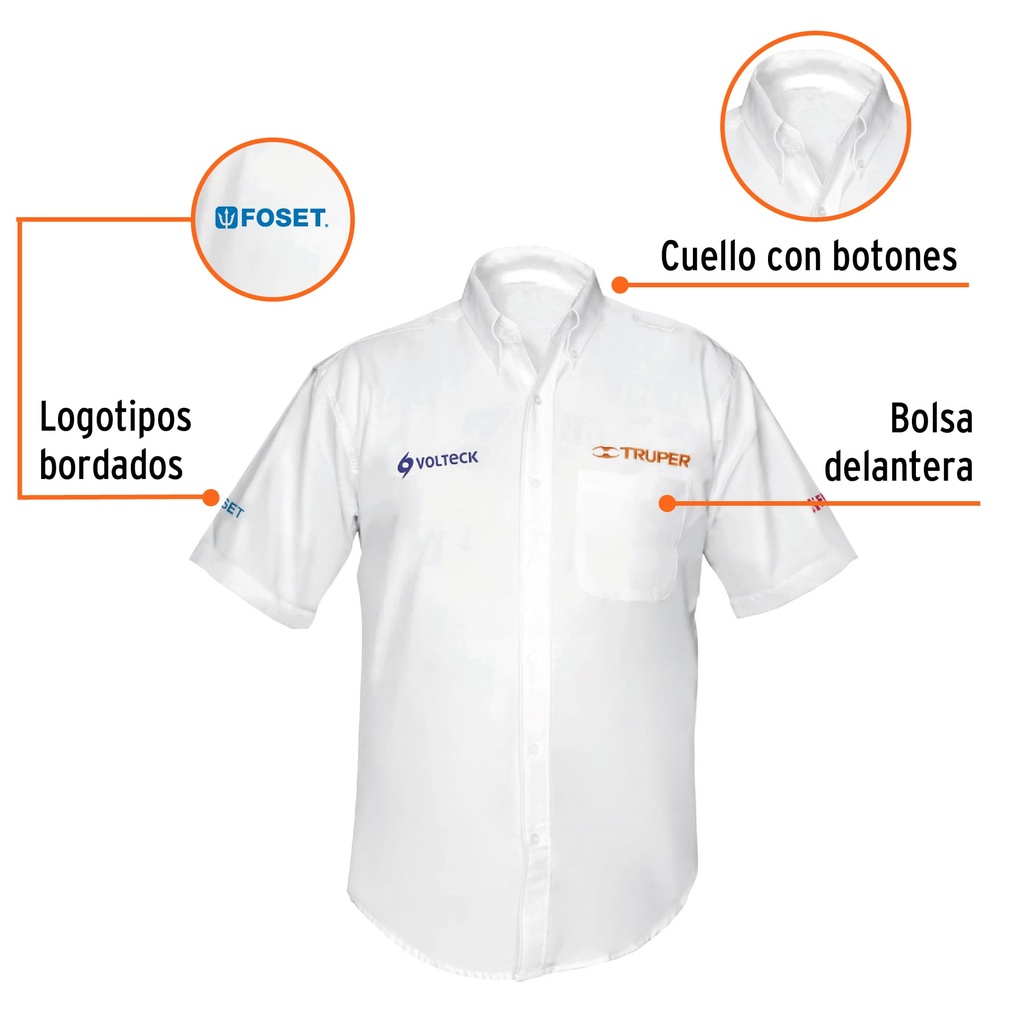 Camisa manga corta para hombre, blanca, EEEG, Truper CAM-BCO-CXXXL