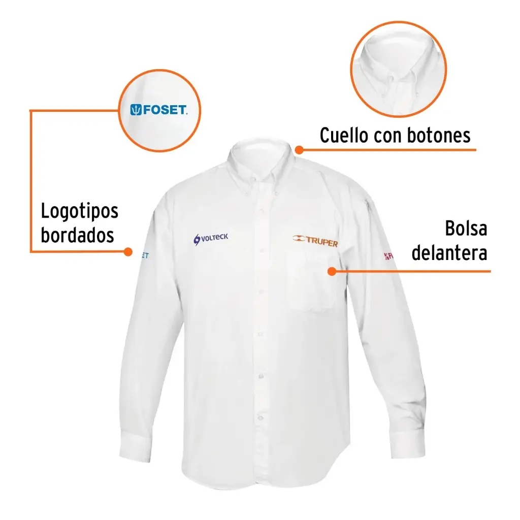 Camisa manga larga para hombre, blanca, EEEG, Truper CAM-BCO-LXXXL