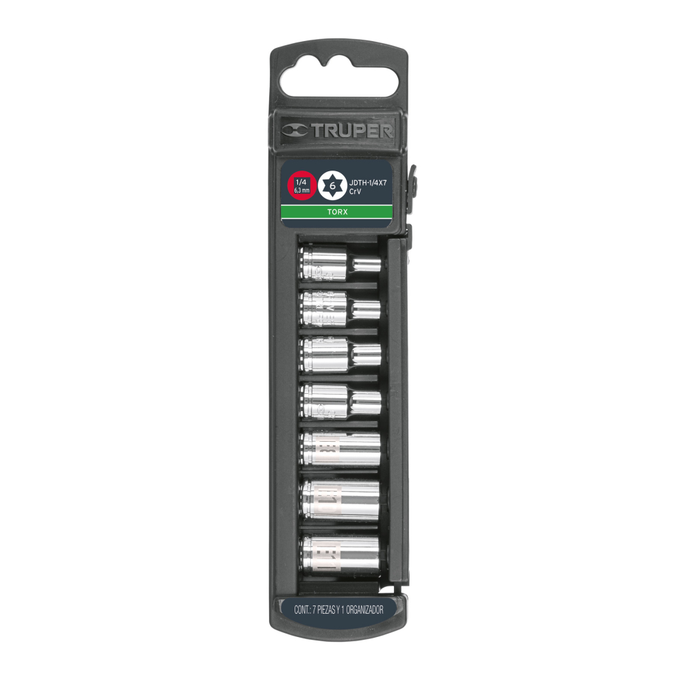 Juego de 7 dados torx cuadro 1/4', Truper JDTH-1/4X7