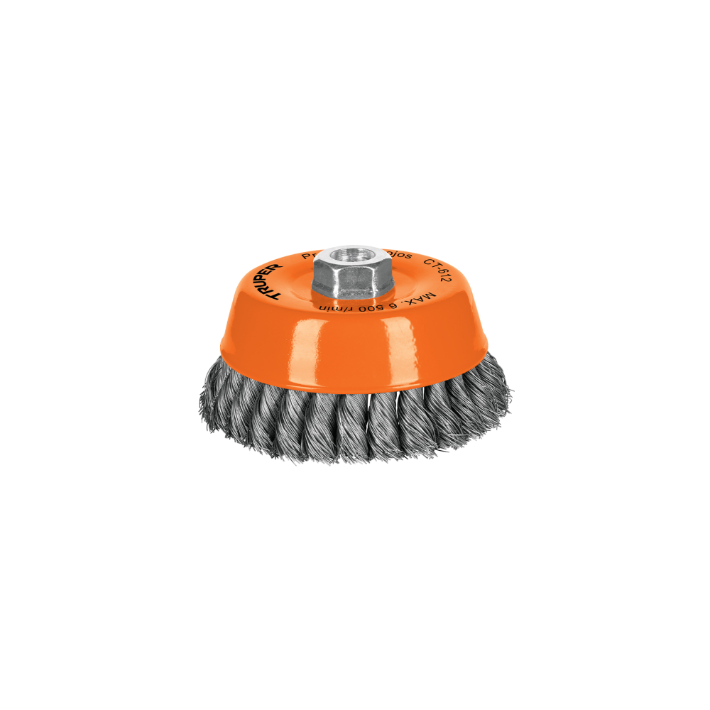 Carda copa 5' alambre trenzado fino, eje 5/8'-11, Truper CT-612
