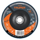 Disco laminado 7', grano 40 centro 7/8', fibra, TRUPER DLT-1730