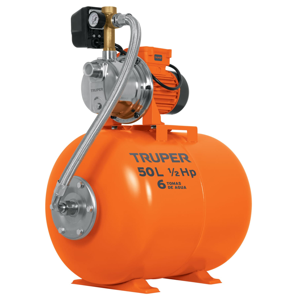 Equipo hidroneumático 50L, bomba Jet inox. 1/2 HP, TRUPER HIDR-1/2X50