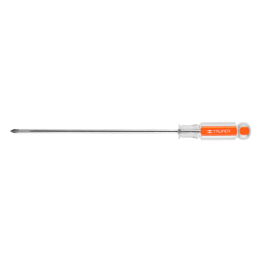 Desarmador de cruz 3/16' x 8' mango de acetato, Truper DP-3/16X8