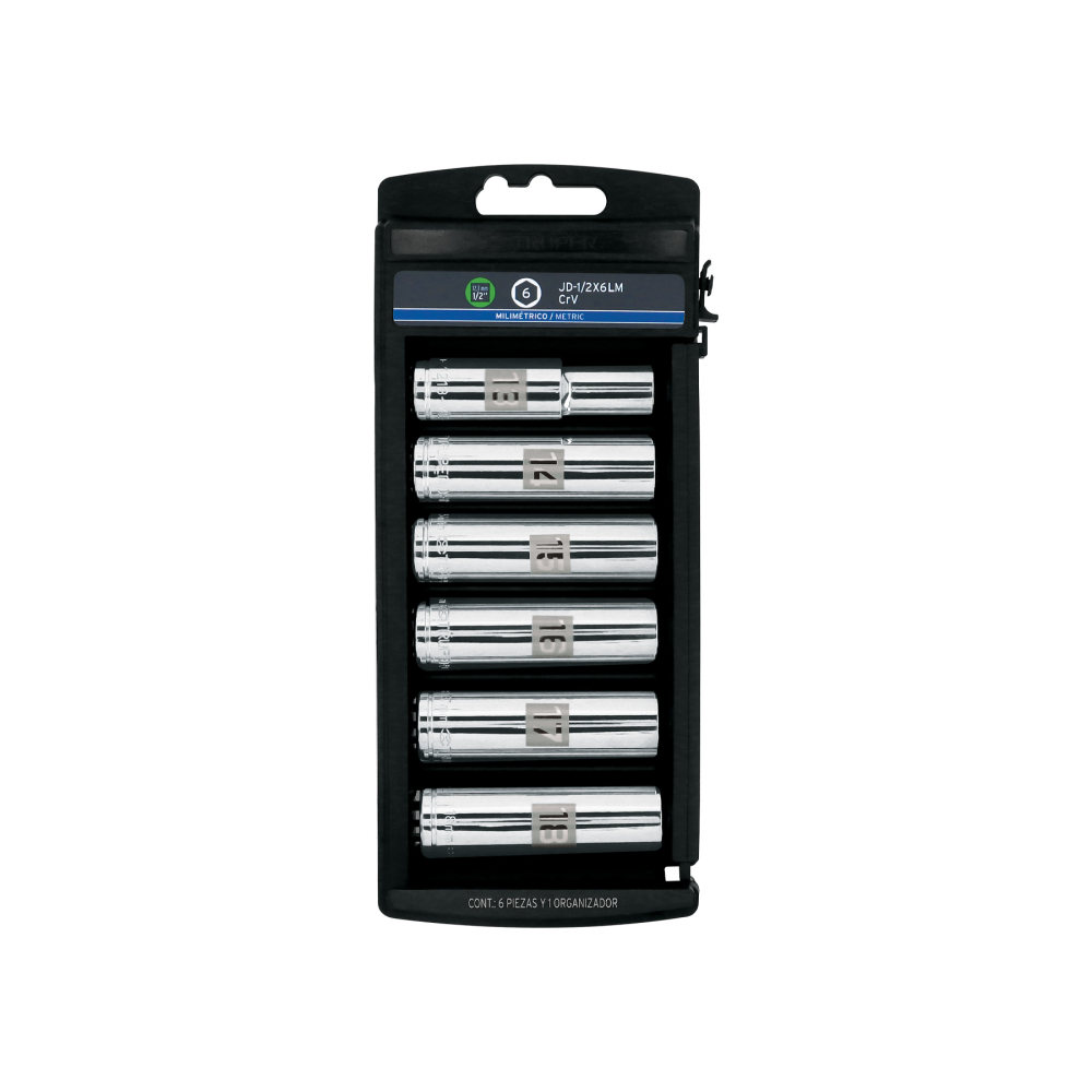 Juego 6 dados largos cuadro 1/2' mm, Truper JD-1/2X6LM
