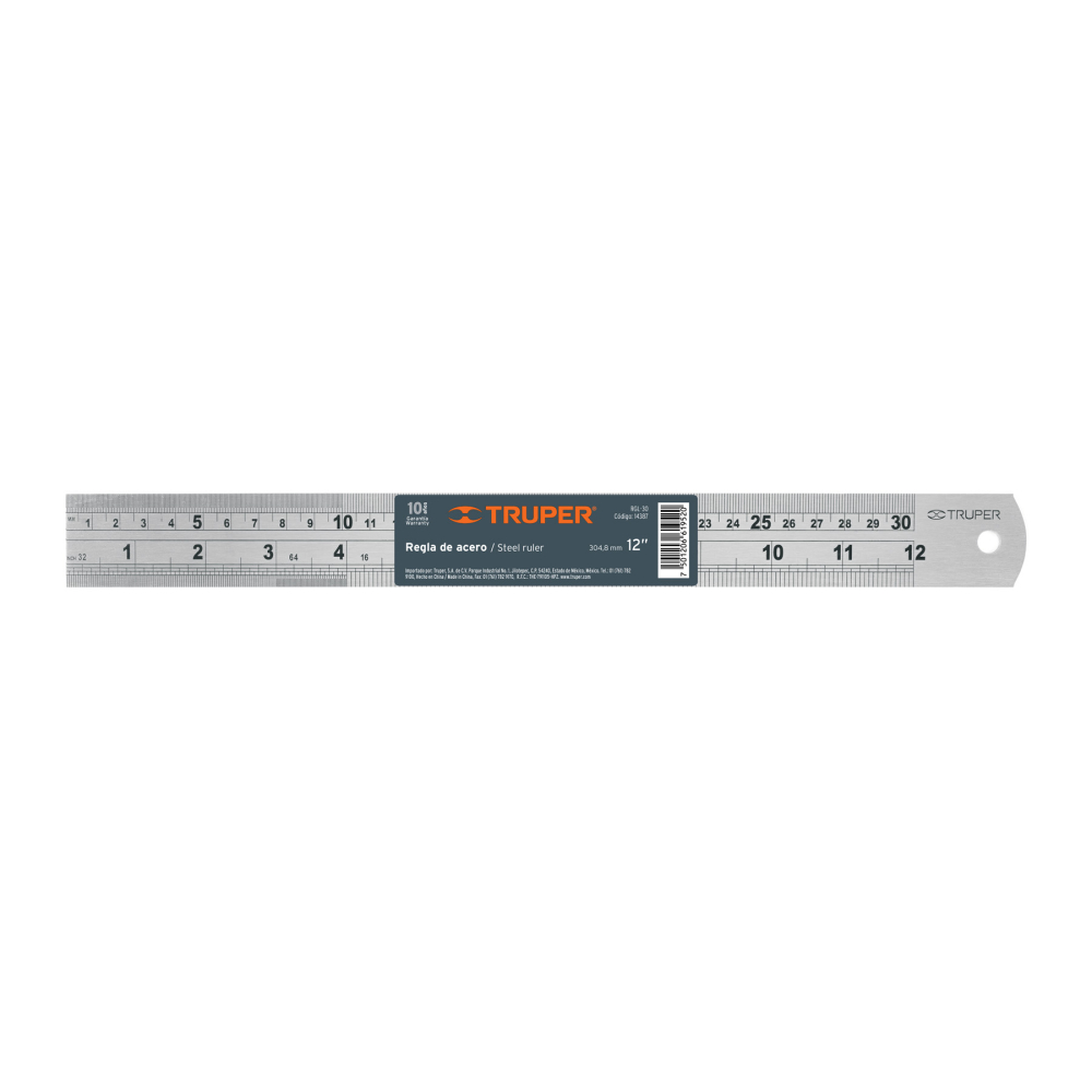 Regla 30 cm de acero inoxidable, Truper RGL-30