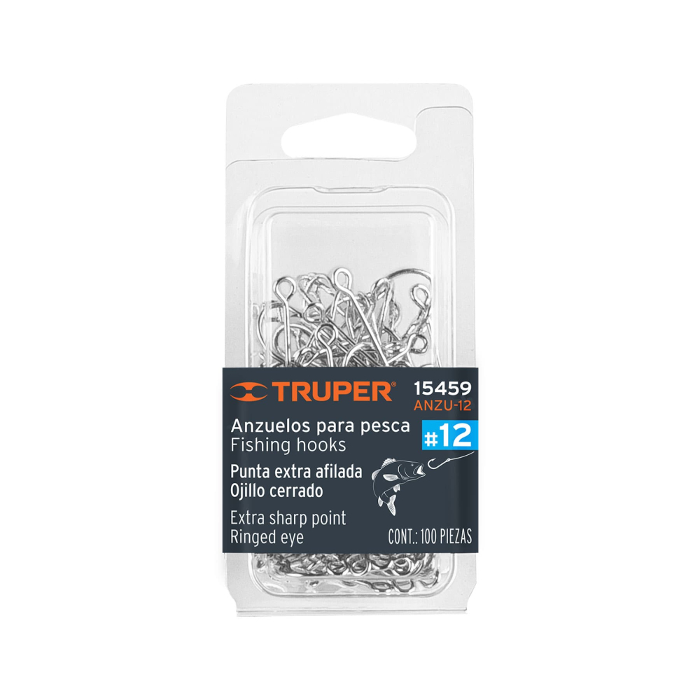 Blíster con 100 anzuelos para pesca # 12, Truper ANZU-12