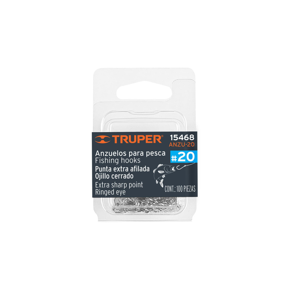 Blíster con 100 anzuelos para pesca # 20, Truper ANZU-20
