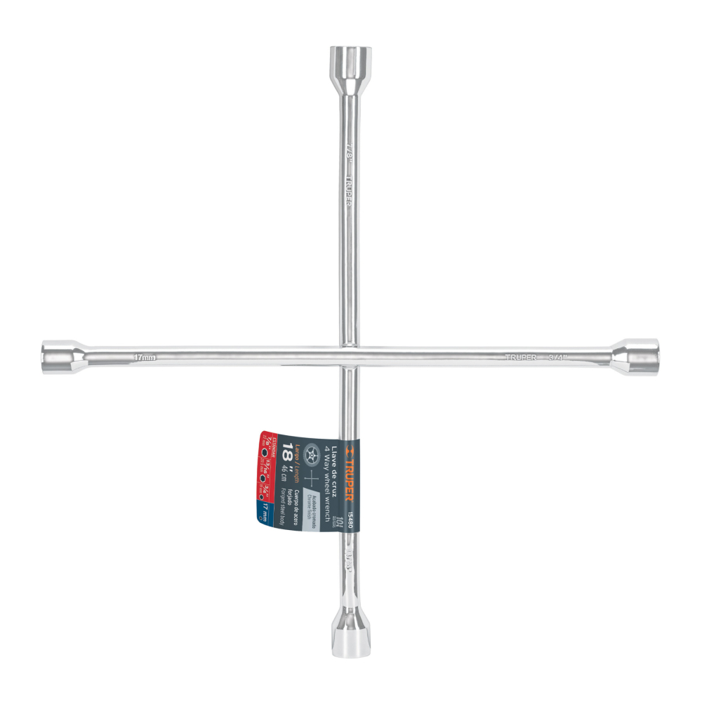 Llave de cruz 18' pulida y cromada, TRUPER LLCR-18