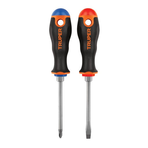 [19622] Dúo de desarmadores 1/4' x 4' mango Comfort Grip, Truper DUO-1/4X4B