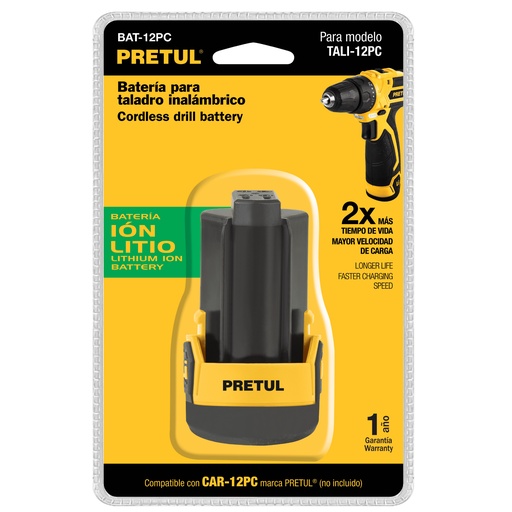 [21012] Batería ion litio, 12V, para taladro TALI-12PC, PRETUL BAT-12PC