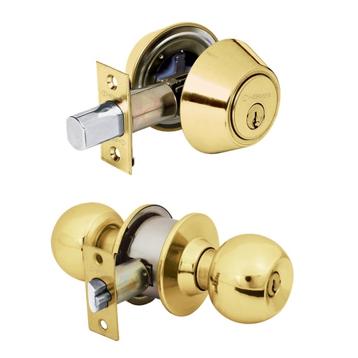 [23619] Combo cerraduras, llave-llave, latón brillante, Hemex BASIC CMB-12P