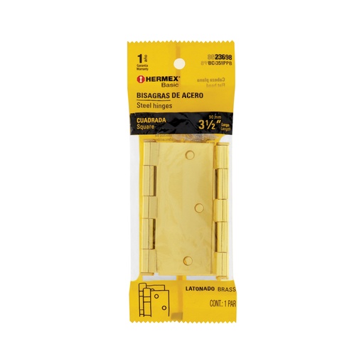 [23698] Bolsa c/2 bisagras cuadradas 3-1/2',latonado, HERMEX BASIC BC-351PPB