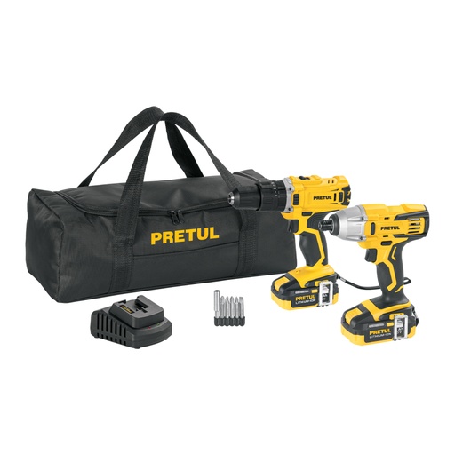 [29020] Combo rotomartillo/destornillador impacto, 20V, PRETUL COMBO-20P