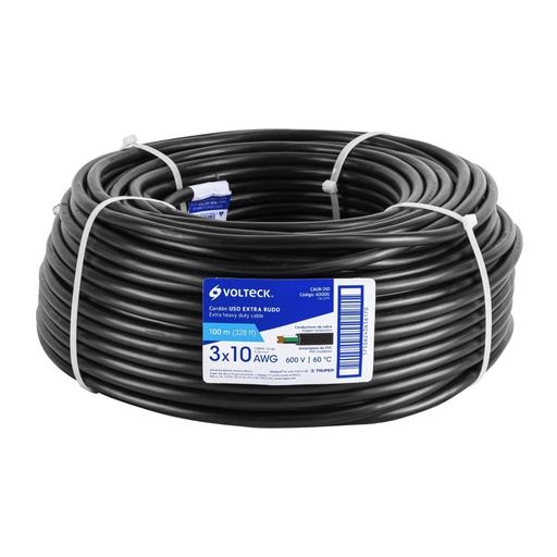 [40005] Metro de cable uso extra rudo 3 x 10 AWG en rollo de 100 m CAUR-310
