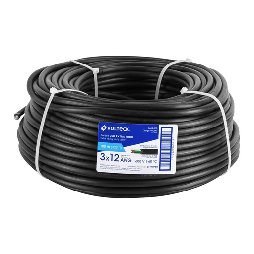 [40006] Metro de cable uso extra rudo 3 x 12 AWG en rollo de 100 m CAUR-312