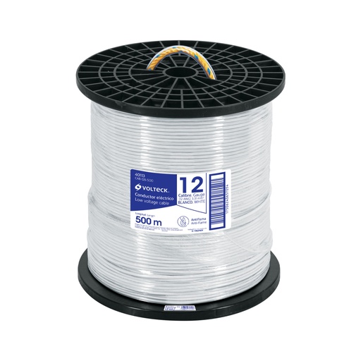[40113] Metro de cable THHW-LS 12 AWG blanco en carrete de 500 m CAB-12B-500