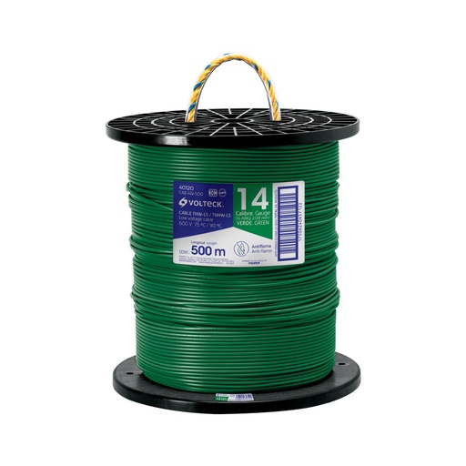 [40120] Metro de cable THHW-LS 14 AWG verde en carrete de 500 m CAB-14V-500
