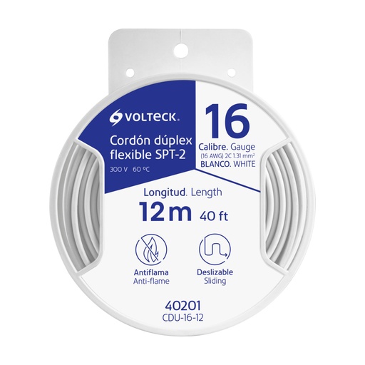 [40201] Carrete con 12 m cordón dúplex flexible SPT 16 AWG, Volteck CDU-16-12
