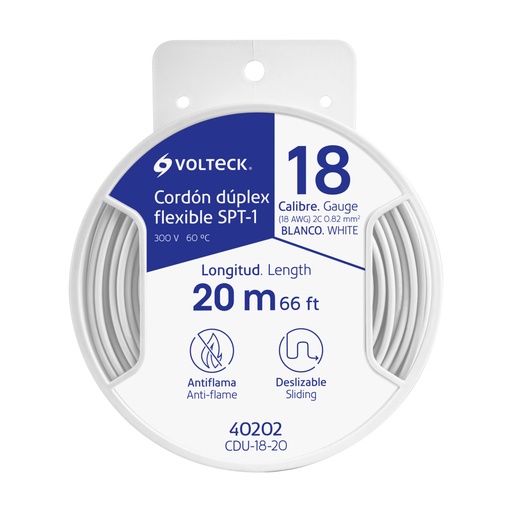 [40202] Carrete con 20 m cordón dúplex flexible SPT 18 AWG, Volteck CDU-18-20