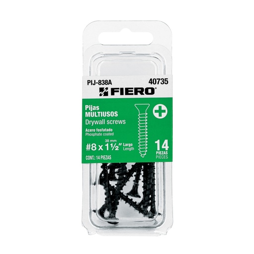[40735] Blíster con 14 pijas multiusos, #8 x 1-1/2', FIERO PIJ-838A