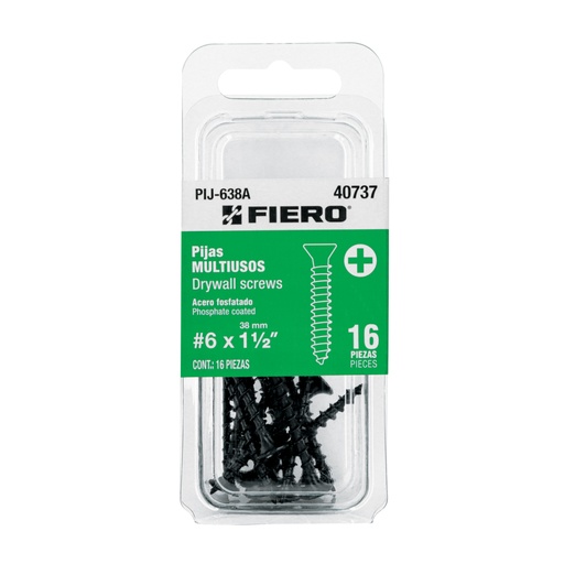 [40737] Blíster con 16 pijas multiusos, #6 x 1-1/2', FIERO PIJ-638A