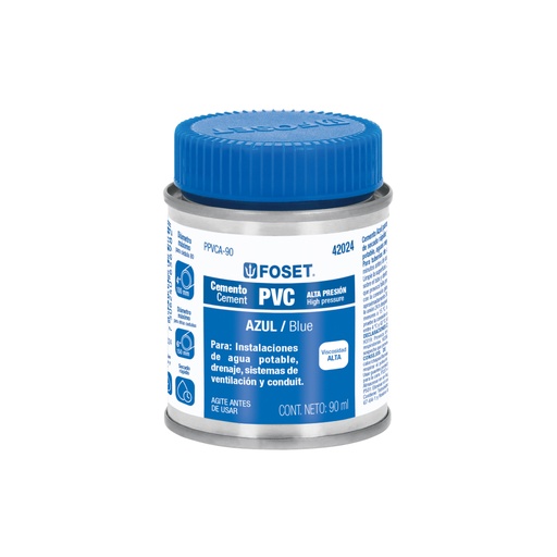 [42024] Cemento p/PVC, azul, alta presión, lata 90ml, FOSET PPVCA-90