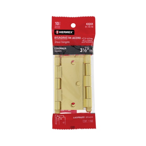 [43241] Bolsa c/2 bisagras cuadradas 3-1/2' latonado,cabeza redonda BC-351RB