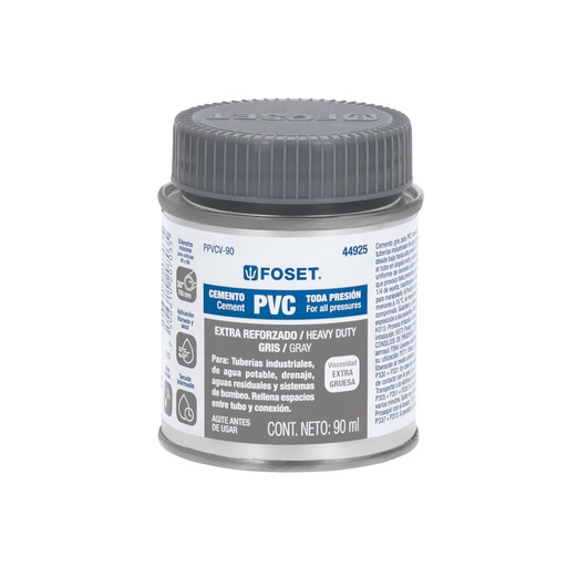 [44925] Cemento p/PVC, gris, máxima viscosidad, lata 90ml, FOSET PPVCV-90