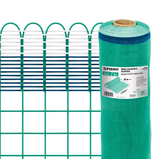 [44956] Rollo de 30 m x 1.7 m de malla mosquitera plástica verde TEMO-17PV