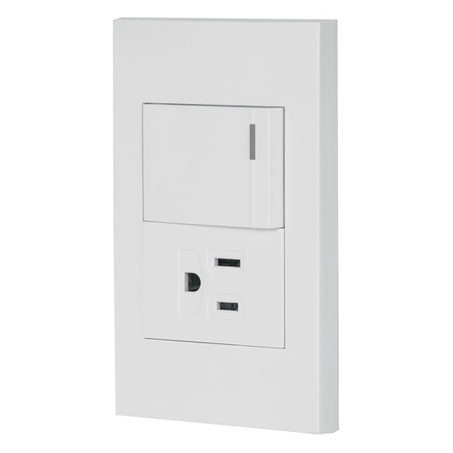 [45591] Placa armada 1 interruptor,1contacto,1.5mod,Española, blanco PA-APCO15-EB