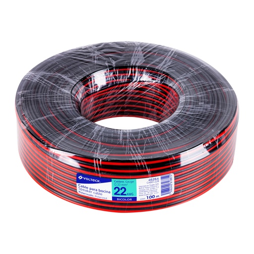 [46264] Rollo de 100 m de cable polarizado bicolor p/bocina 22 AWG CABO-22B