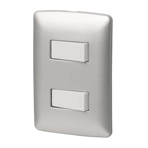 [46481] Placa armada 1 interruptor 1 escalera, plata, línea Italiana PA-APDO-EIP